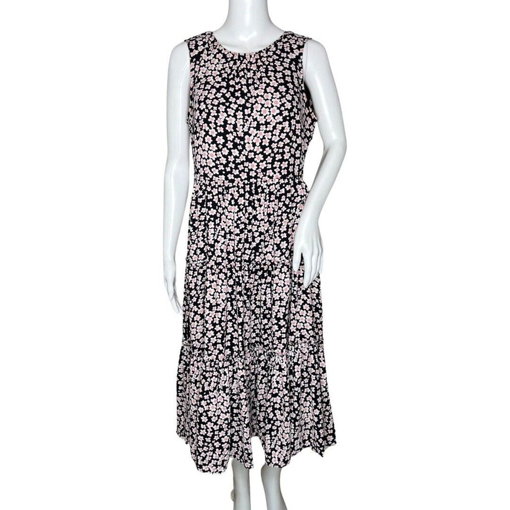 J Crew Dress Women Small Black Pink Floral Midi Dress Bohemian Bloomcore Peasant